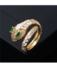 Internet Celebrity Fashion Oil-spot Glaze Animal Series Snake Design Women Ring - White