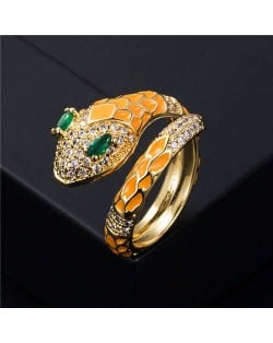 Internet Celebrity Fashion Oil-spot Glaze Animal Series Snake Design Women Ring - Orange