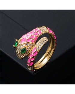 Internet Celebrity Fashion Oil-spot Glaze Animal Series Snake Design Women Ring - Rose
