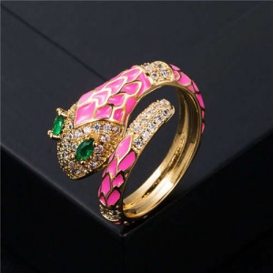 Internet Celebrity Fashion Oil-spot Glaze Animal Series Snake Design Women Ring - Rose