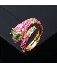 Internet Celebrity Fashion Oil-spot Glaze Animal Series Snake Design Women Ring - Rose