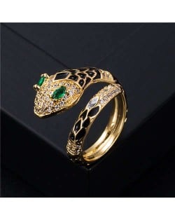 Internet Celebrity Fashion Oil-spot Glaze Animal Series Snake Design Women Ring - Black