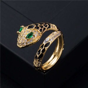 Internet Celebrity Fashion Oil-spot Glaze Animal Series Snake Design Women Ring - Black