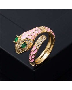 Internet Celebrity Fashion Oil-spot Glaze Animal Series Snake Design Women Ring - Pink