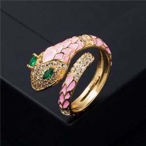 Internet Celebrity Fashion Oil-spot Glaze Animal Series Snake Design Women Ring - Pink