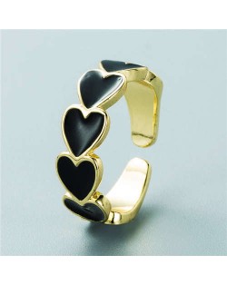 Hip Hop Style Gold Plated Copper Heart Shape Women Open-end Ring - Black