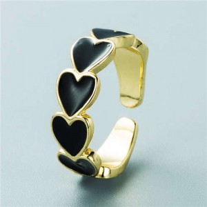 Hip Hop Style Gold Plated Copper Heart Shape Women Open-end Ring - Black
