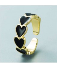 Hip Hop Style Gold Plated Copper Heart Shape Women Open-end Ring - Black