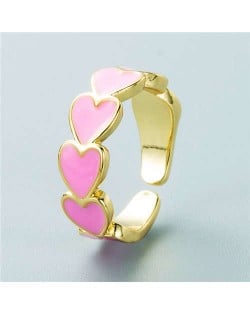Hip Hop Style Gold Plated Copper Heart Shape Women Open-end Ring - Pink