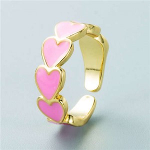Hip Hop Style Gold Plated Copper Heart Shape Women Open-end Ring - Pink