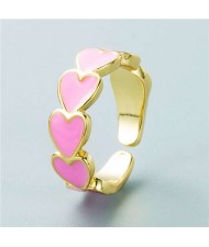 Hip Hop Style Gold Plated Copper Heart Shape Women Open-end Ring - Pink