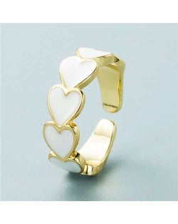 Hip Hop Style Gold Plated Copper Heart Shape Women Open-end Ring - White