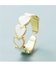 Hip Hop Style Gold Plated Copper Heart Shape Women Open-end Ring - White