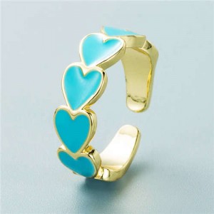Hip Hop Style Gold Plated Copper Heart Shape Women Open-end Ring - Blue