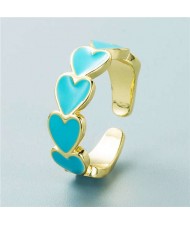 Hip Hop Style Gold Plated Copper Heart Shape Women Open-end Ring - Blue