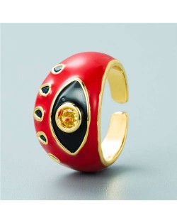 Classic Eye Design Wholesale Fashion Jewelry Women Enamel Chunky Ring - Red