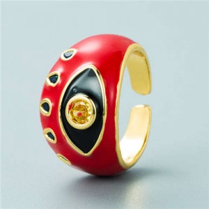 Classic Eye Design Wholesale Fashion Jewelry Women Enamel Chunky Ring - Red