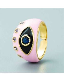 Classic Eye Design Wholesale Fashion Jewelry Women Enamel Chunky Ring - Pink