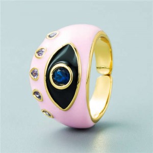 Classic Eye Design Wholesale Fashion Jewelry Women Enamel Chunky Ring - Pink