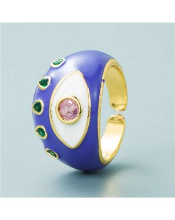 Classic Eye Design Wholesale Fashion Jewelry Women Enamel Chunky Ring - Blue