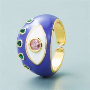 Classic Eye Design Wholesale Fashion Jewelry Women Enamel Chunky Ring - Purple