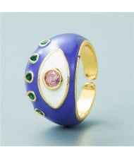 Classic Eye Design Wholesale Fashion Jewelry Women Enamel Chunky Ring - Blue