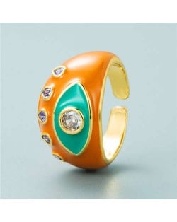 Classic Eye Design Wholesale Fashion Jewelry Women Enamel Chunky Ring - Orange