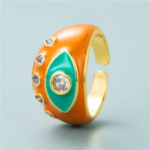 Classic Eye Design Wholesale Fashion Jewelry Women Enamel Chunky Ring - Orange