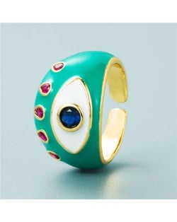 Classic Eye Design Wholesale Fashion Jewelry Women Enamel Chunky Ring - Green