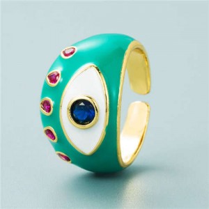 Classic Eye Design Wholesale Fashion Jewelry Women Enamel Chunky Ring - Green