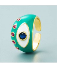 Classic Eye Design Wholesale Fashion Jewelry Women Enamel Chunky Ring - Green