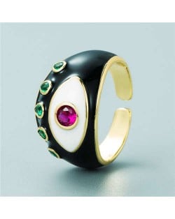 Classic Eye Design Wholesale Fashion Jewelry Women Enamel Chunky Ring - Black