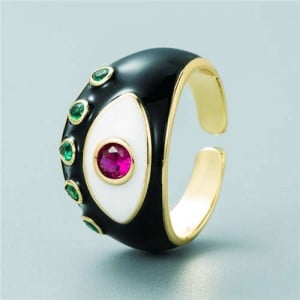 Classic Eye Design Wholesale Fashion Jewelry Women Enamel Chunky Ring - Black