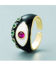Classic Eye Design Wholesale Fashion Jewelry Women Enamel Chunky Ring - Black