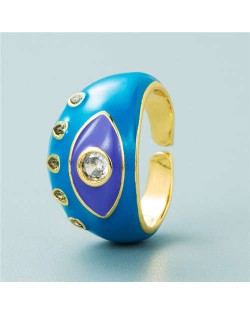 Classic Eye Design Wholesale Fashion Jewelry Women Enamel Chunky Ring - Sea Blue