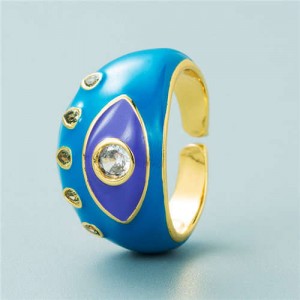 Classic Eye Design Wholesale Fashion Jewelry Women Enamel Chunky Ring - Sea Blue
