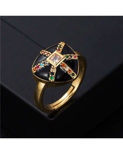 U.S. Fashion Retro Colorful Oil-spot Glaze Jellyfish Modeling Women Costume Ring - Black