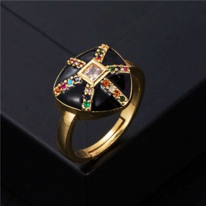 U.S. Fashion Retro Colorful Oil-spot Glaze Jellyfish Modeling Women Costume Ring - Black