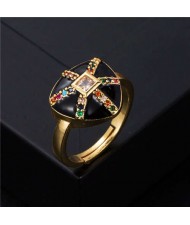 U.S. Fashion Retro Colorful Oil-spot Glaze Jellyfish Modeling Women Costume Ring - Black