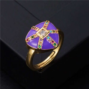 U.S. Fashion Retro Colorful Oil-spot Glaze Jellyfish Modeling Women Costume Ring - Purple