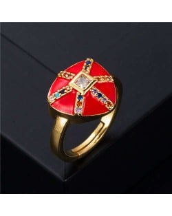 U.S. Fashion Retro Colorful Oil-spot Glaze Jellyfish Modeling Women Costume Ring - Red