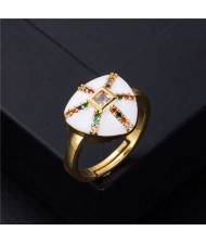 U.S. Fashion Retro Colorful Oil-spot Glaze Jellyfish Modeling Women Costume Ring - White