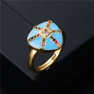 U.S. Fashion Retro Colorful Oil-spot Glaze Jellyfish Modeling Women Costume Ring - Blue