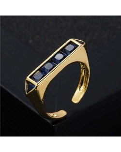 Popular Hip Hop Style Plain Unique Design Cubic Zirconia Women Costume Ring - Royal Blue