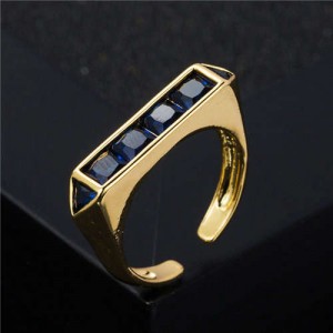 Popular Hip Hop Style Plain Unique Design Cubic Zirconia Women Costume Ring - Royal Blue