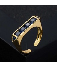 Popular Hip Hop Style Plain Unique Design Cubic Zirconia Women Costume Ring - Royal Blue