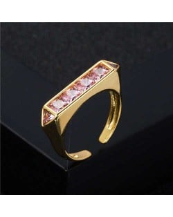 Popular Hip Hop Style Plain Unique Design Cubic Zirconia Women Costume Ring - Pink