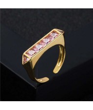 Popular Hip Hop Style Plain Unique Design Cubic Zirconia Women Costume Ring - Pink