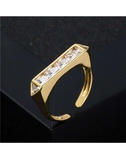 Popular Hip Hop Style Plain Unique Design Cubic Zirconia Women Costume Ring - White