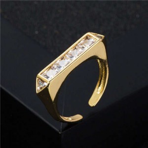 Popular Hip Hop Style Plain Unique Design Cubic Zirconia Women Costume Ring - White